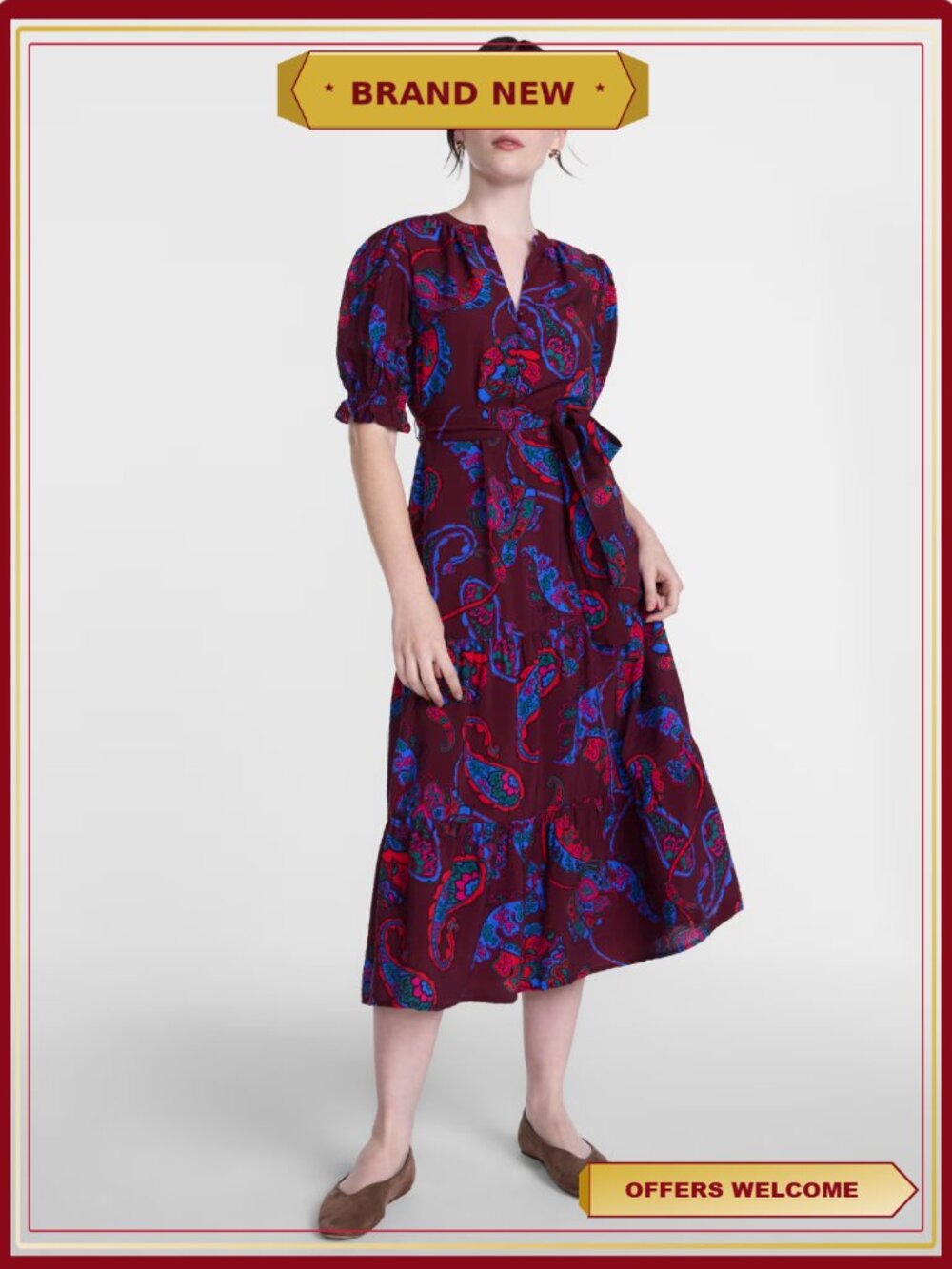 Women's Tiered Midi Dress Short Sleeve Belted